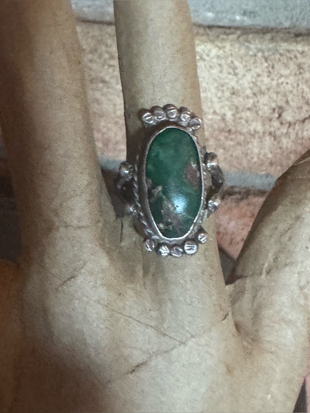Vintage Native American Navajo Green Turquoise Ring Quality Stone And Sterling!